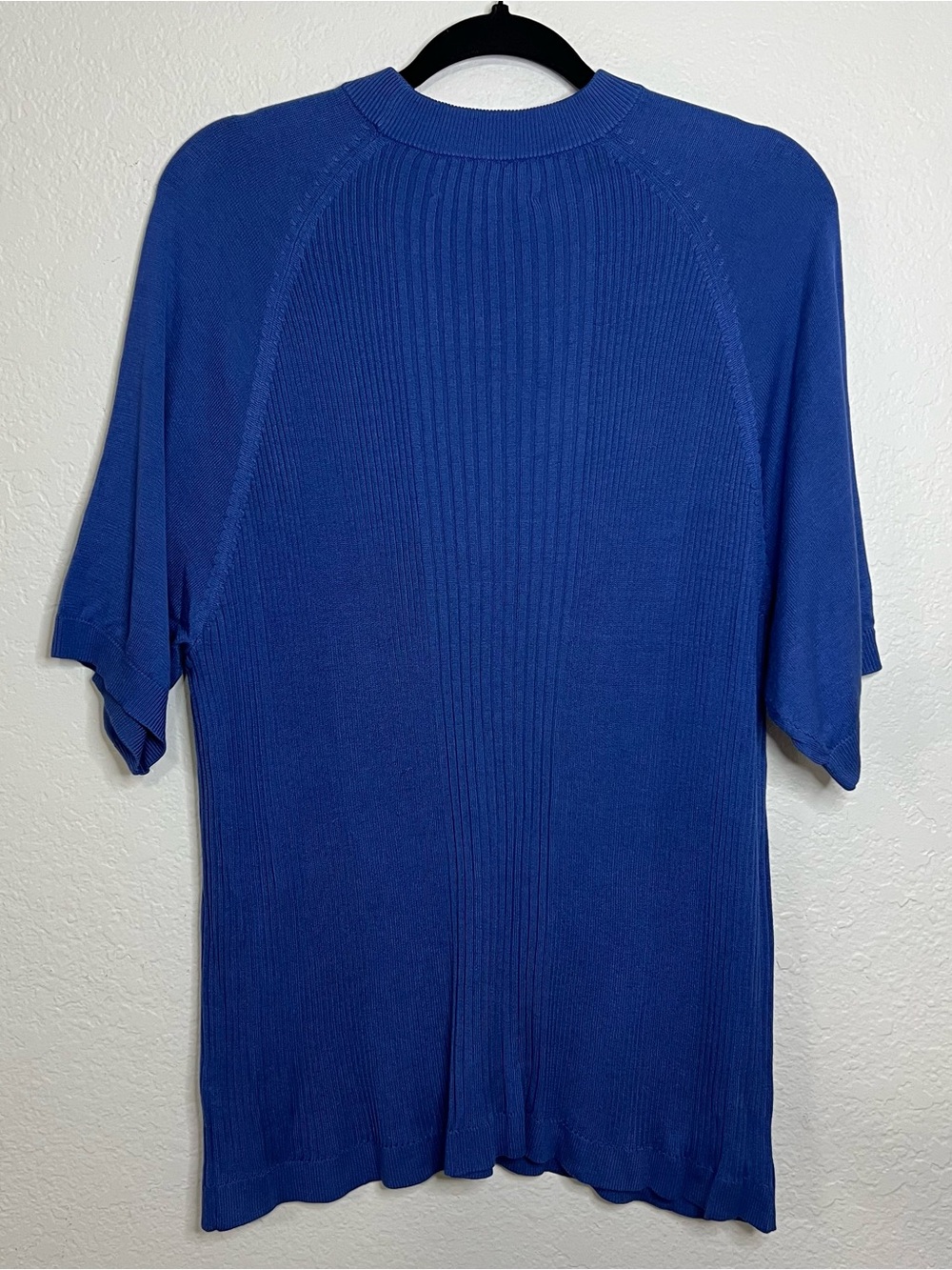 Murano 100% Silk Ribbed Knit Short Sleeve Mock Neck Sweater Blue Men’s Size XL - Picture 3 of 8